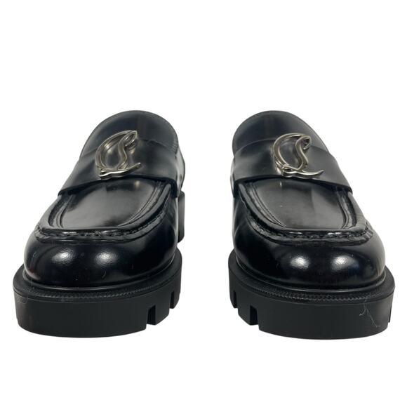 Christian Louboutin CL Logo Moc Lug Sole Leather Loafers Black Size 36.5 - Picture 7 of 15